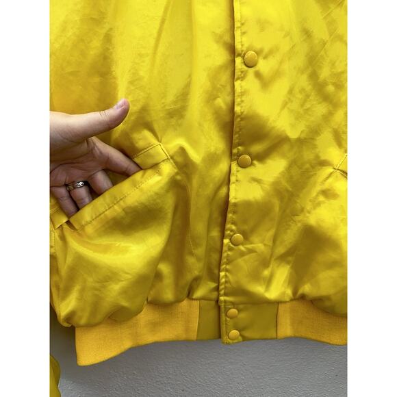 Windless Womens Bomber Jacket Size Large Satin Yellow Wonderbra PR Snap Up VTG - Picture 4 of 12